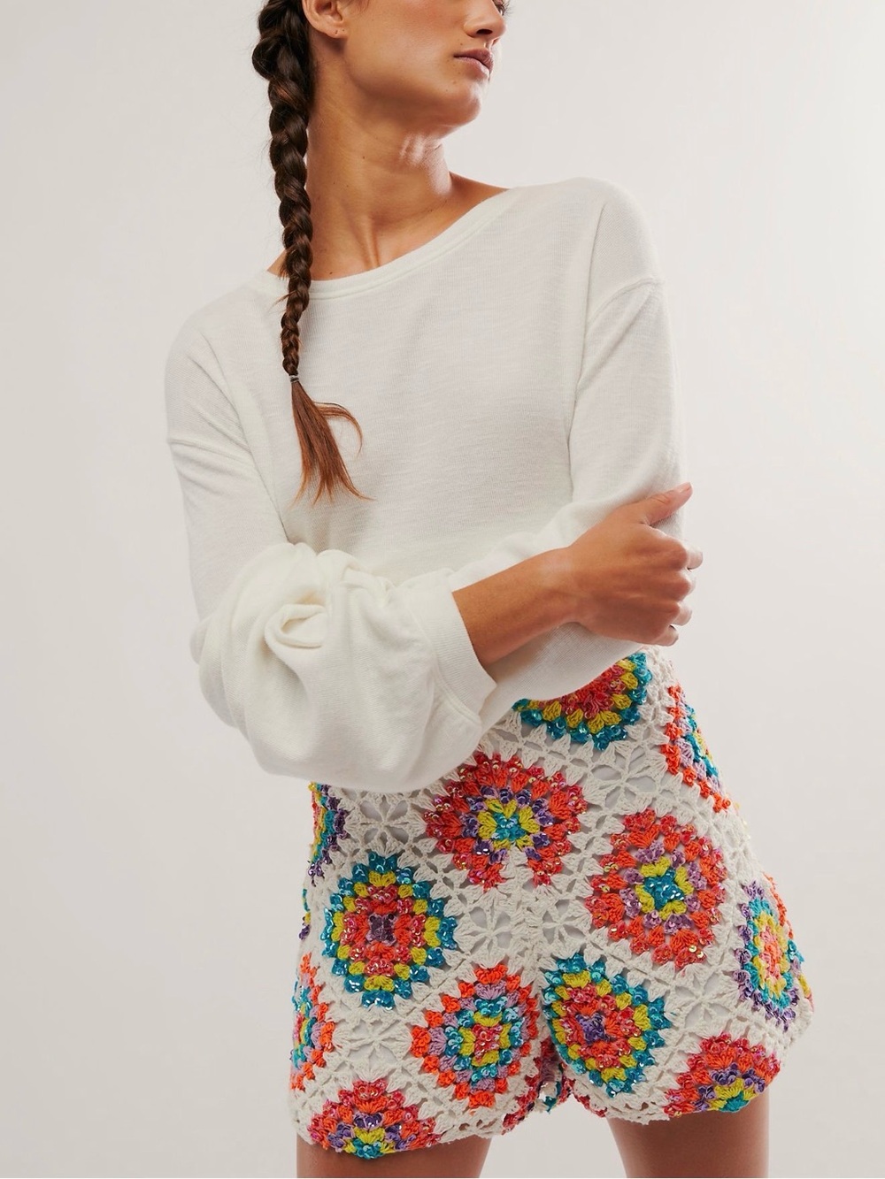 Oceanus Katerina Sequin Crochet Shorts XL $218